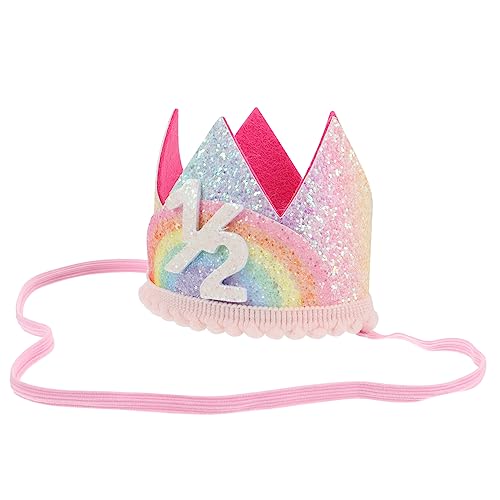 KOCKSHION Regenbogenkrone zum Geburtstag Kopfbedeckungen für Kindergeburtstage Babykrone Säugling Tiara kopfschmuck partyhüte Kindergeburtstagshut Nummer Geburtstagskrone Stoff Rosa von KOCKSHION