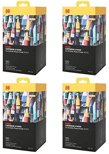 KODAK Pack mit 4 x PHC120 – Kartusche und Papier für 480 Fotos im Format 10 x 15 cm (kompatibel mit Kodak PD450, PD480, PD450WIFI und PD460) von KODAK