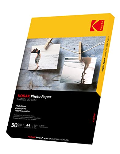 Kodak matte fotopapier, 180 g/m2, DIN A4, 210MM x297MM,50 Blatt für Tintenstrahldrucker, photopapier Fotokarten Photokarten Sofort Trocken Wasserfest Hochweiß fotoblätter von KODAK