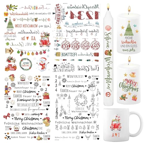 4 Stück Kerzen Tattoos Folie Weihnachten Kerzentattoos Weihnachten Adventskerzen Sticker Set Weihnachtsmotiv,Geeignet für DIY Kerzen, Tassen von KODMNSW