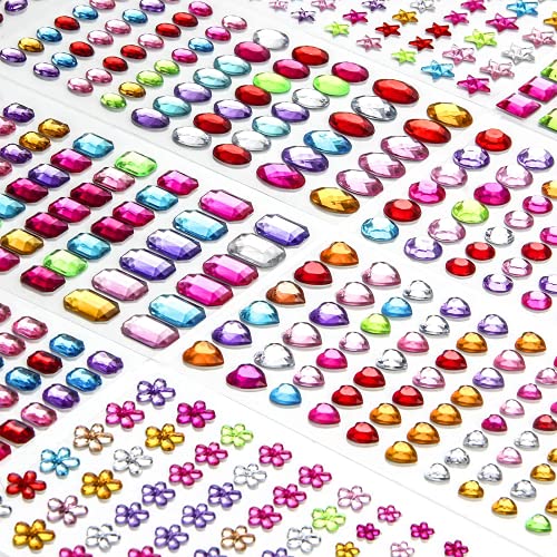 1200+ Stück Strass-Aufkleber, selbstklebende Edelstein-Aufkleber, glitzernde Juwelen für DIY, Handwerk, Nagel-Körper, Make-up, Festival, 14 Bögen Juwelen-Aufkleber für Kartenherstellung, Dekorationen von KOGMMYSEVP