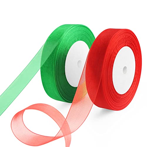 2 Rollen Weihnachten und je 20 mm x 45 m, transparent, Chiffon, Weihnachtsverpackung, Geschenk, Weihnachtsbaum, Basteln, Basteln von KOGMMYSEVP