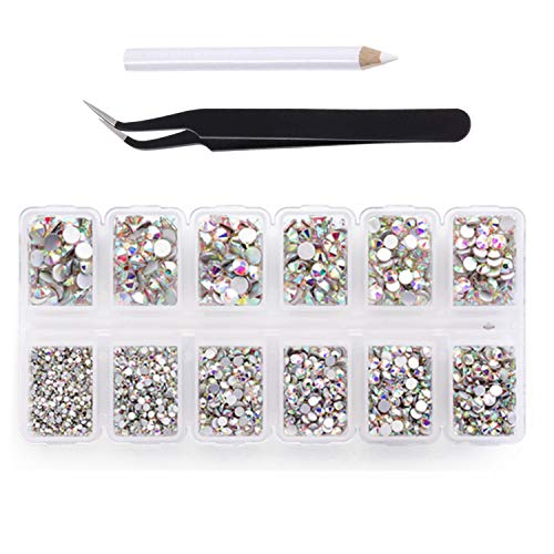 4200 Stück Flache Rückseite AB Kristall Nail Art Strasssteine für Nagelkunst Dekorationen, Runde Kristall Edelsteine Aufkleber für Kleidung und Handwerk, 1,5 mm - 4,8 mm, 6 Größen von KOGMMYSEVP