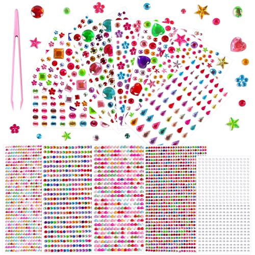 Selbstklebende Edelstein-Aufkleber, 3900 Stück, Strass-Aufkleber, selbstklebende Acryl-Edelsteine, Aufkleber mit Pinzette für DIY-Nagelhandwerk, Juwelenkleidung von KOGMMYSEVP