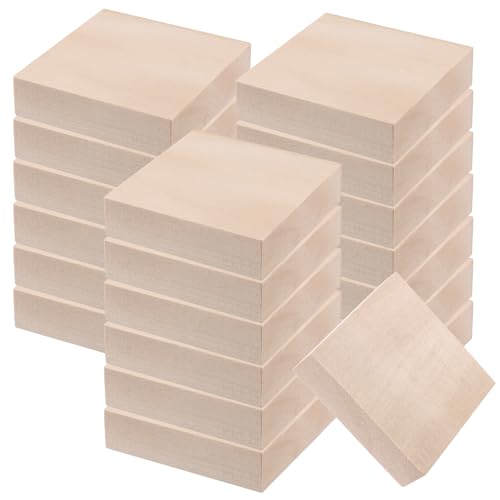 KOHAND Lindenholzblöcke, 10,2 x 10,2 x 2,5 cm, unlackierte Holzblöcke, quadratische Holzschnitzblöcke für Handwerk, Heimwerker, 20 Stück von KOHAND