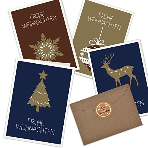 KOHMUI Weihnachtskarten mit Umschlag Set, 20 Weihnachten karten & 20 Umschläge, Klappkarten mit PRÄGUNG, Einfach Schlicht Modern Edel Grußkarte von KOHMUI