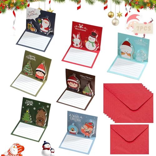 7 Stück Weihnachtskarten, Weihnachtskarte mit Umschläge, Pop Up Karte Weihnachten, Weihnachten Karten Postkarten Weihnachtskarten, Klappkarten mit 7 Designs Postkarte Verschenken an Weihnachten von KOIROI