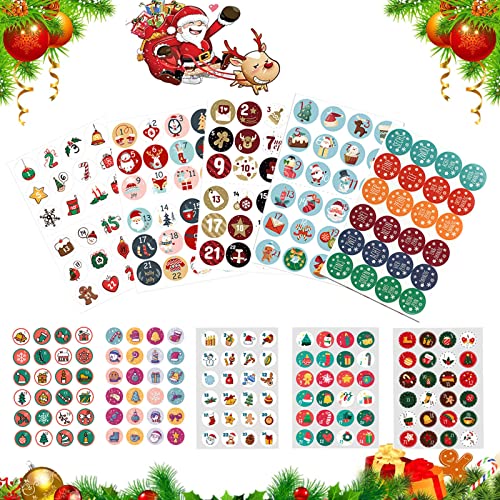 Adventskalender Zahlen, 10 x 24 Adventskalender Aufkleber Set, Adventskalender Zahlen Aufkleber, Adventskalender Sticker 1-24 für Kalender zum Selber Basteln für Weihnachten, Nummern Papiertüten von KOIROI