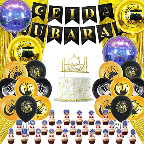 Eid Mubarak Dekoration, 47 Stücke Eid Mubarak Ballon Luftballons, Eid Mubarak Banner, Ramadan Mubarak Party Dekoration, Ramadan Ballons für Ramadan Dekoration 2025 und Eid Mubarak Feier von KOIROI