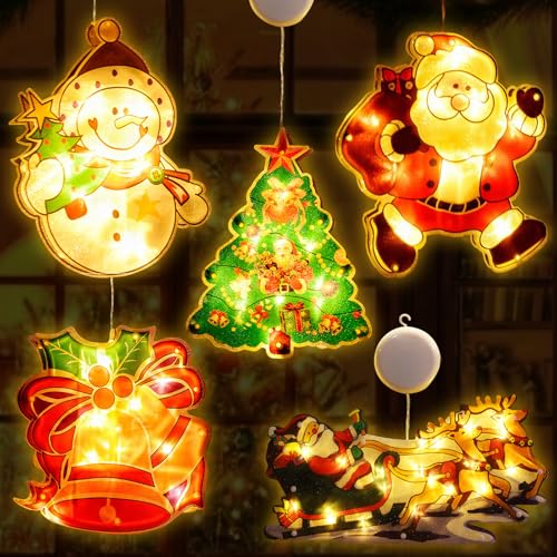 5er Set LED Fenster Weihnachtsbeleuchtung, LED Lichterkette Weihnachtsdeko Fensterlichter Batteriebetriebe mit Saugnäpfe, Warmweiß Weihnachtsbeleuchtung Innen für Weihnachten Deko Balkon Party Fest von KOIROI