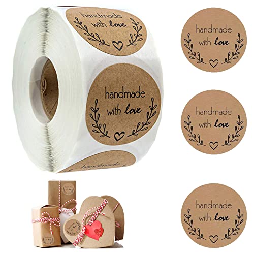 Geschenkaufkleber, 500 Stück Runder Aufkleber, Etiketten Handmade, 38mm Marmeladen Etiketten, Runde, Ablösbare Sticker, Etiketten Selbstklebend für Weihnachten/Umschlag/Geschenktüten von KOIROI