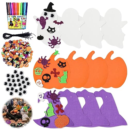 Halloween Bastelsets Kinder, 12 Stück Halloween Kürbis Schaum Aufkleber, Halloween Kürbis Dekorationen, Bastelset Kinder Halloween, DIY Kürbis Bastelset für Herbst Thanksgiving Halloween Handwerk von KOIROI