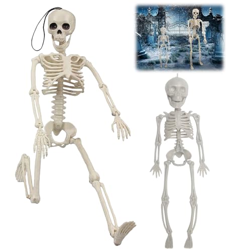Halloween Skelett, 2 Stück Halloween Skelette Ganzkörper Skelette, 40CM+28CM Hängende Skelette, Halloween Deko Skelett, Bewegliche Gelenkknochen, Halloween Friedhof Dekorationen, Spukhaus Zubehör von KOIROI