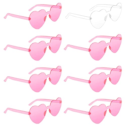 KOIROI Bride Herz Brille, 8 Stück Bride to Be Herz Sonnenbrille, 1 Braut + 7 Team Braut Brille, JGA Partybrillen Set, Randlose Sonnenbrille für Braut Junggesellinnenabschied Frauen Accessoires von KOIROI