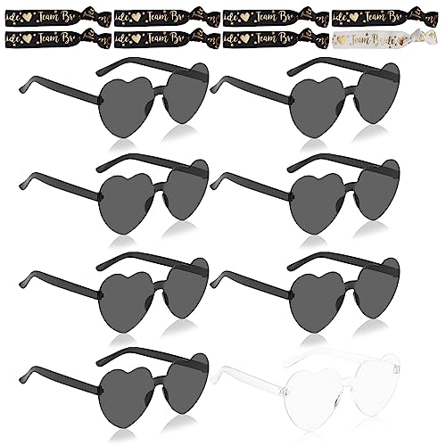 KOIROI Bride Herz Brille, 8 Stück Partybrille Herz Sonnenbrille+8 Bride Armband, JGA Partybrillen Set, 1 Braut + 7 Team Braut Brille für Braut Junggesellinnenabschied, Hochzeitsfeier Dekorationen (A) von KOIROI