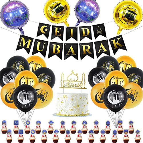 Eid Mubarak Dekoration, 46 Stücke Eid Mubarak Ballon Luftballons, Eid Mubarak Banner, Ramadan Mubarak Party Dekoration, Ramadan Ballons für Ramadan Dekoration 2025 und Eid Mubarak Feier von KOIROI