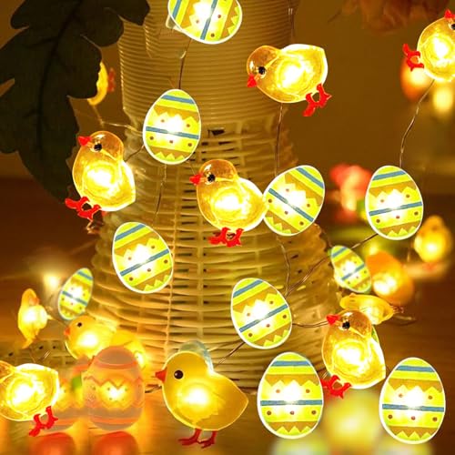 Lichterkette Ostern, 300CM 30 LED Osterlichterkette, Osterküken Lichterkette, Ostereier Lichterkette Warmweiß, Osterdeko Lichterkette, LED Lichterkette Ostern für Frühling Oster Innen Außen Deko von KOIROI