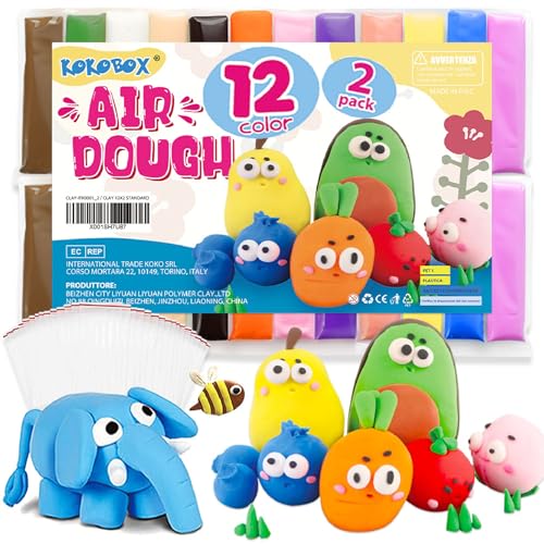 AIR DOUGH 12 Farben (24 Stk) Kinder Knete Kinderknete Modelliermasse Lufttrocknend Ton Set Für Kinder Knetmasse Plastilin Für Kinder Foam Clay Polymer Clay Spielzeug Mädchen Geschenke Jungen Mädchen von KOKOBOX