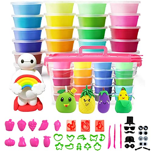 KOKOBOX 24 Farben Kinder Knete Set Modelliermasse Lufttrocknender Ton Polymer Knetbeton Karten Knetmasse Selbsttrocknender Spielzeug Geschenke Kinder Jungen Mädchen ab 3 4 5 6 7 8-12 Jahre von KOKOBOX