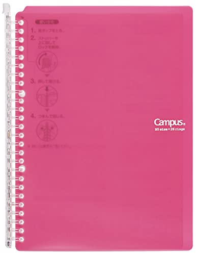 Kokuyo Campus Smart Ringbuch, B5 Rosa Binder Notizbuch bis zu 60 Blatt 26 Löcher Slim Binder Ordner mit 10 Extra Campus Sarasara Loseblattpapier für Arbeit, Studium und Journal, Japan Import von KOKUYO