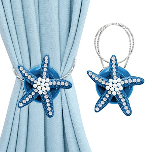 Vorhang Raffhalter, Magnetische Vorhangbinder, (2 Stück) Seestern Perle Vorhang Raffhalter Haken Clips Kleine Boho Dekorative Fenstervorhänge Schnallenhalter, Raffhalter für Vorhänge, Marineblau von KOLAKO