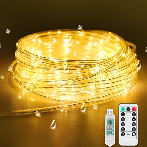 KOLLNIUN LED Schlauch, Fairy Lights USB 20 m IP68 Wasserdicht LED Lichtschlauch, Remote Timer 8 Modes Lichterketten für Außen Garten, Party, Christmas Dekoration von KOLLNIUN