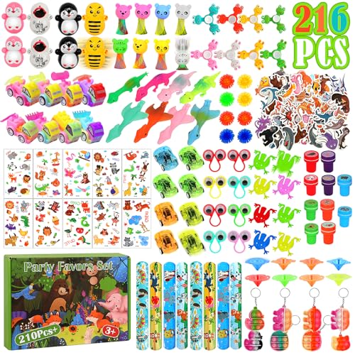 KOMABLEN 216 Stück Mitgebsel Kindergeburtstag Set, Give Aways Pinata Gastgeschenke Füllung, Tier Party-mitgebsel Kleine Geschenke Kinder, Fidget Toys Set Party Favor Geburtstag Für Mädchen Jungen von KOMABLEN