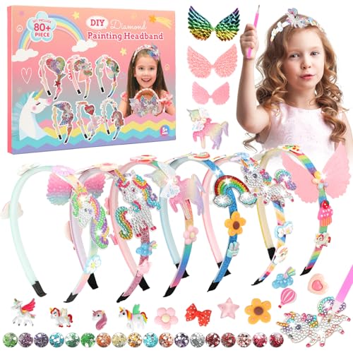 KOMABLEN Diamond Painting Kinder Einhorn, DIY Haarreifen Mädchen Bastelset, Diamond Painting Set Haarreifen Basteln Bastelset 5-13 Jahre Geburtstagsgeschenke von KOMABLEN