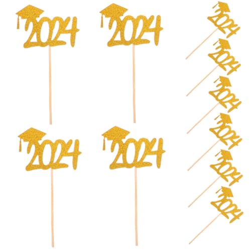 20St Abschlussfahne Hochzeitstorte Topper für Kuchen Glücklich Jubiläum abschlussfeier abschluss party Cupcake-Topper mit Abschlusshut Dekoration der Abschlusstorte Holz Golden KOMBIUDA von KOMBIUDA