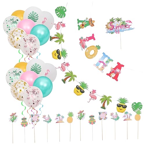 KOMBIUDA 1 Satz hawaiianische Dekoration Kuchendekorationen Luau Hawaii-Partyzubehör Geburtstagskuchen Kuchen Topper luftbalondeko party banner Partydekoration Party-Kuchen-Topper Papier von KOMBIUDA