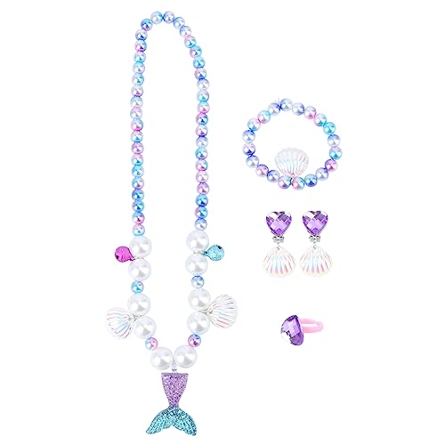 KOMBIUDA 1 Set Perlenkette Armband Meerjungfrau Stil Schmuck Süße Halskette Meerjungfrau Anhänger Halskette Armband Kinder Ohrclip Kreatives Accessoire Süßer Stil Ring Süße von KOMBIUDA