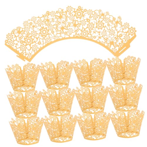 KOMBIUDA 100st Kuchenförmchen Aushöhlen Verpackungen Für Muffinförmchen Schmetterling Cupcake Liner Cupcake-ärmel Muffinförmchen Tassen Fettdichte Muffinförmchen Mini-muffin Papier Golden von KOMBIUDA