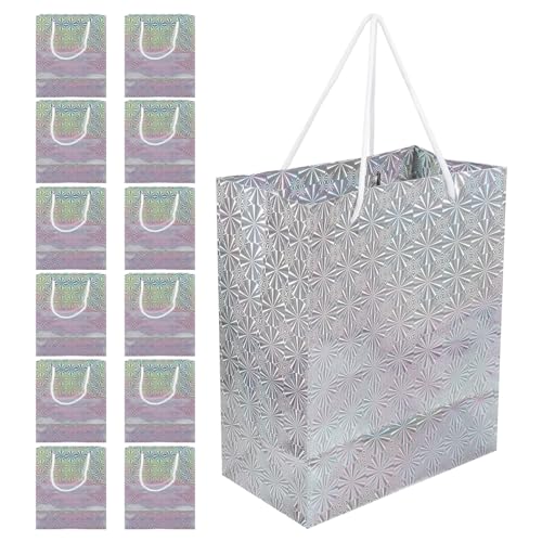 KOMBIUDA 12St Papiertüte Taschen Lieferungen Füllstoffe Sackleinen Partygeschenktüten Geschenktüten mit Griffen Aufbewahrungsbeutel aus Papier dekorative Geschenktüten Silver von KOMBIUDA