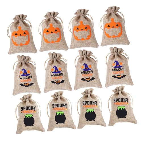 KOMBIUDA 12er-Pack Halloween-Kürbisbeutel leichte Süßigkeitenverpackungsbeutel mit Kordelzug für Partyzubehör Leckereien und Snacks von KOMBIUDA