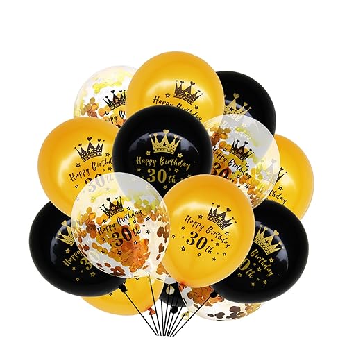 KOMBIUDA 15st Geburtstag Luftballons Silberne Buchstabenballons Golddekor Konfetti Geburtstagsballons Schwarzgoldene Luftballons Girlandendekor 30 Jahre Alte Geburtstagsdekoration Emulsion von KOMBIUDA