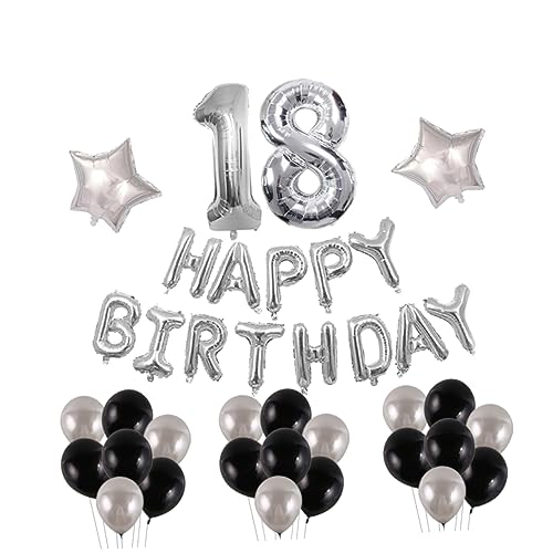 KOMBIUDA 18 Jahre Alt Alles Zum Geburtstag Luftballons Kit Stehende Happy Birthday Ballons Set Aus Naturlatex Und Aluminiumfolie Silber von KOMBIUDA