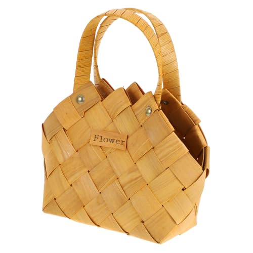 KOMBIUDA 1Stk tragbarer Blumenkorb Aufbewahrungskorb aus Mesh Gewebte Körbe aus Rattan Handgeflochtener Blumenkorb Aufbewahrungskorb aus Holz Handkorb Blumenhalter Tannenstreifen Chocolate von KOMBIUDA