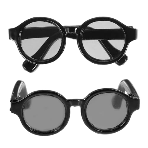 KOMBIUDA 2 Paar Puppe Mini-Brille Puppenbrillen Requisiten Retro-Mini-Sonnenbrille Katzen-Sonnenbrille Puppen-Mini-Brillengestell Brille für Puppe kreative Puppensonnenbrille Plastik Black von KOMBIUDA