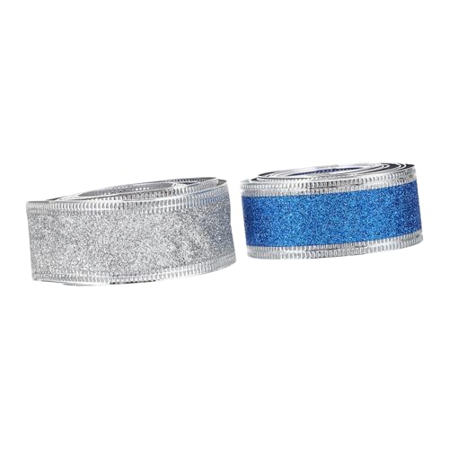 KOMBIUDA 2 Rollen Glitzer Gurtband Glitzerband Grünes Drahtband Geburtstagsband Geschenkbänder Sackleinen Dekoratives Geschenkband Grünes Band Kariertes Band Weihnachtsschleifen von KOMBIUDA