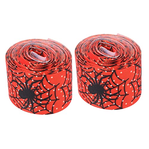 KOMBIUDA 2 Rollen Halloween-Dekorationsband halloween dekoration halloween decor Lametta Spinnweben Halloween Tür geschenkband Band DIY Dekorationen dekoratives Halloween-Band Polyester rot von KOMBIUDA