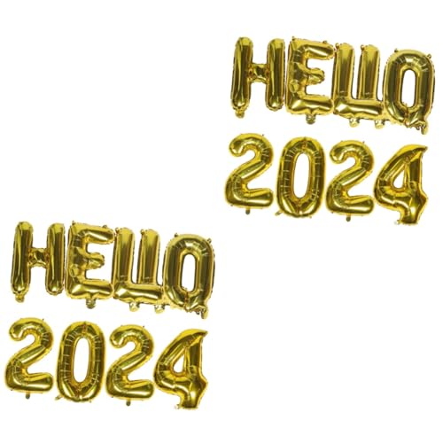 KOMBIUDA 2 Sätze HELLO 2024 Luftballons Nummernballons aus Folie Partydekoration wand polsterung deckenverkleidung weihnachtsdeko Partyballons Party-Dekorationsballons Aluminiumfolie Golden von KOMBIUDA