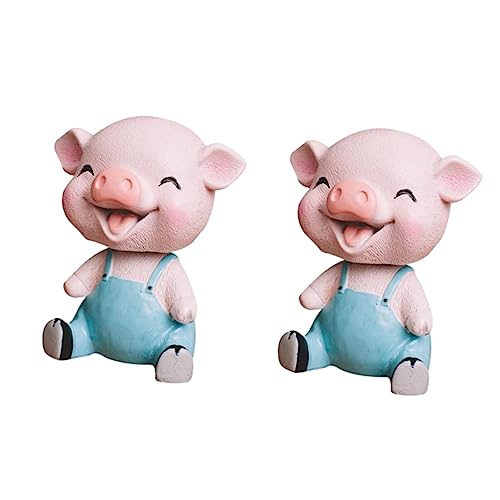 KOMBIUDA Wackelschwein Auto 2 Stk -ornament Für Zuhause Autodeko Bürodeko Blaue Lebkuchenkranz- Ob11 Puppe Kuchen Deko Spielzeug -ornament Fürs Auto Kopfschüttelnde Schweinedekoration Blue von KOMBIUDA