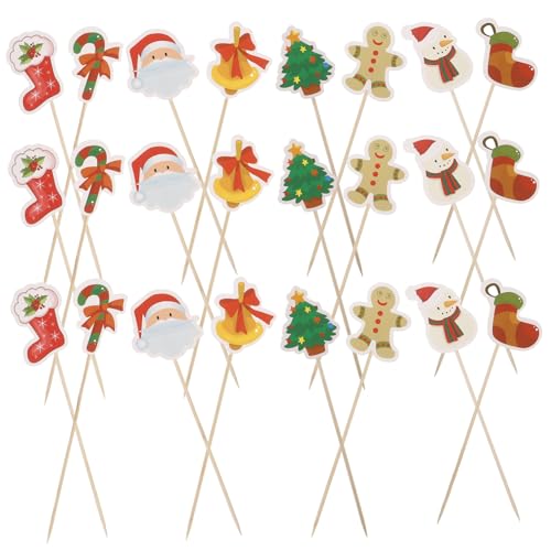 KOMBIUDA Vielseitig Einsetzbar 24er-pack Weihnachtliche Einweg-obstspieße Snacksticks Aus Holz Dekorative Spieße für Feiertage von KOMBIUDA