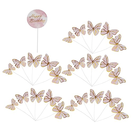 KOMBIUDA 26St Kucheneinsatz Kuchendekorationen Dessertdekoration Kuchen-Banner Dessert-Topper Schmetterling Cupcake Topper partytröten schlüpfeier Kuchen Topper Cupcake-Einsatz Papier Rosa von KOMBIUDA