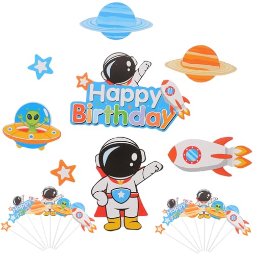 KOMBIUDA 3 Sätze Kucheneinsatz Planet Kuchendeckel Alles zum Geburtstag Partyzubehör Kuchenpicks aus dem Weltraum Astronauten-Partyzubehör Kuchen Kuchenverzierungen Papier von KOMBIUDA