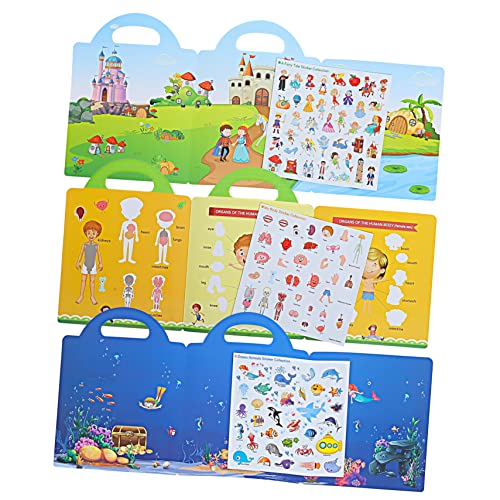 KOMBIUDA 3 Sätze Stickerbuch Für Kinder Tieraufkleber Vorschul-stickerbuch Kinder Lernen Aufkleber Mein Body-Sticker-Buch Bücher Für Kinder Tierbücher Wasserdichtes Umweltschutz-szenenbuch von KOMBIUDA