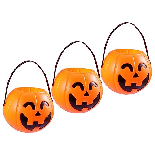 KOMBIUDA 3St Kürbis Eimer Kinderkürbis-Halloween-Eimer Eimer für Halloween-Leckereien schwarze Maske süß halloween pumpkin halloweenkürbis tragbarer Kürbiseimer Kürbislaterne Plastik Orange von KOMBIUDA