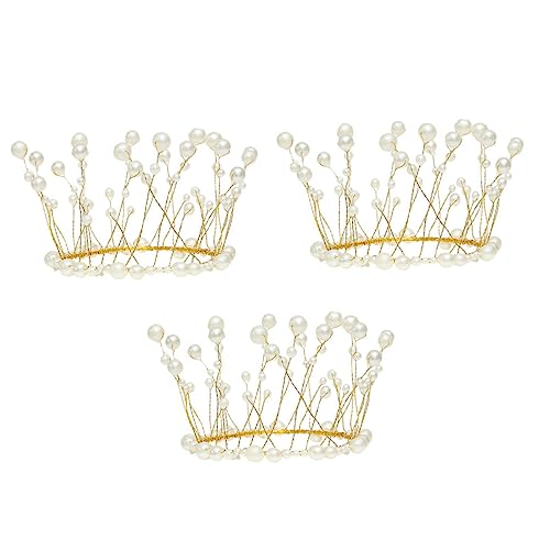 KOMBIUDA 3st Kronenkuchen Dekorieren Tiara-kuchenverzierung Perlen Tiara Stirnband Kuchen Herzstück Kuchendekoration Feenkrone Kuchendekor Cupcake-topper Zum Geburtstag Metall Golden von KOMBIUDA