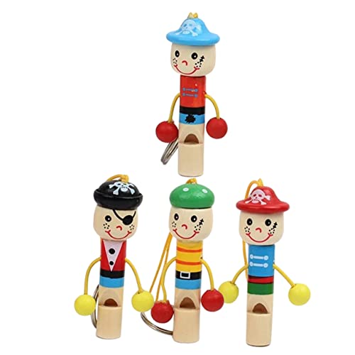 KOMBIUDA 4pcs Hölzerne Piraten Pfeife Spielzeug Cartoon Whistle Schlüsselanhänger Kinder Spielzeug Lärmmacher von KOMBIUDA