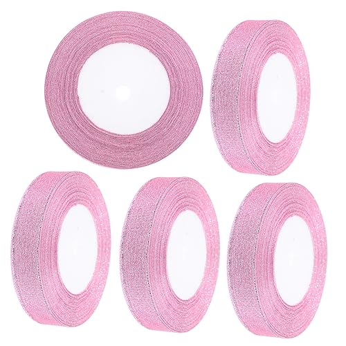 KOMBIUDA 5 Rollen Farbiges Zwiebelband Blumensträuße Wickelband Praktisches Wickelband Diy-geschenkband Geschenkband Mit Pailletten Wiederverwendbares Geschenkband Kuchenband Rosa Polyester von KOMBIUDA